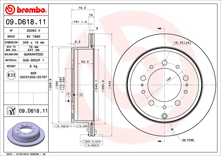 Гальмівний диск   09.D618.11   BREMBO