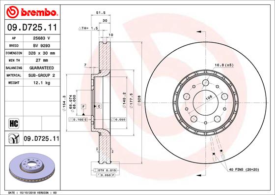 Тормозной диск   09.D725.11   BREMBO