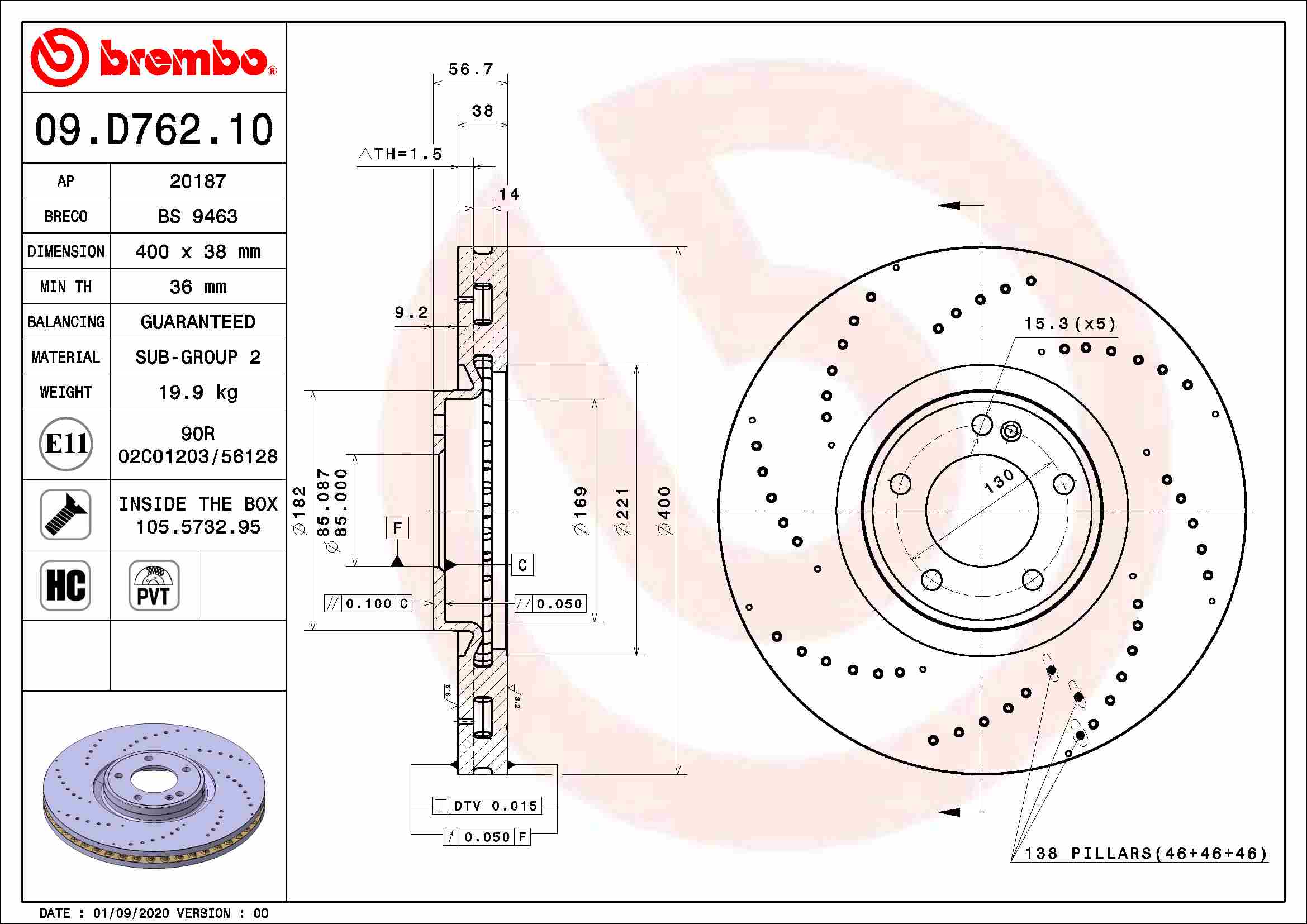 Гальмівний диск   09.D762.10   BREMBO