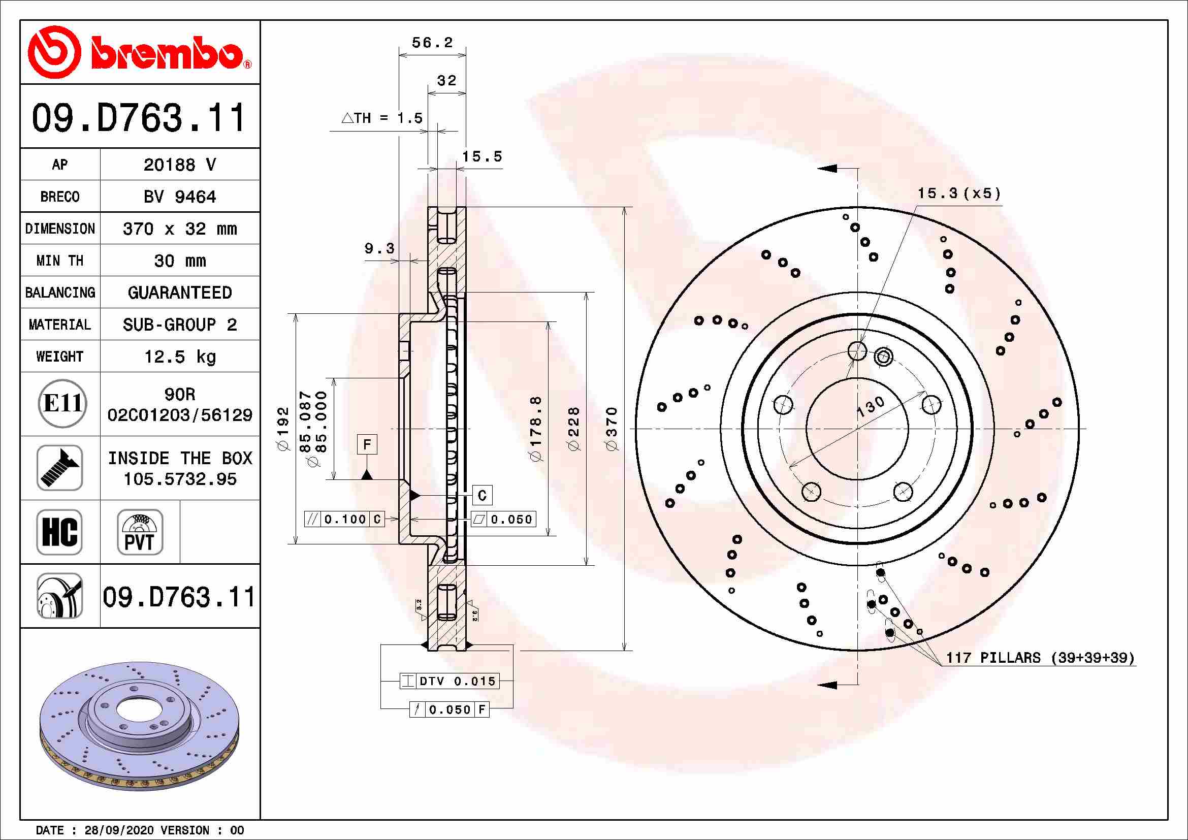 Гальмівний диск   09.D763.11   BREMBO