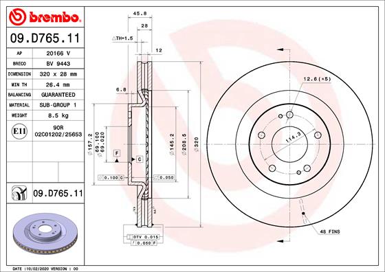 Гальмівний диск   09.D765.11   BREMBO