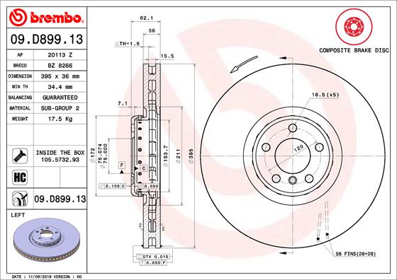 Тормозной диск   09.D899.13   BREMBO