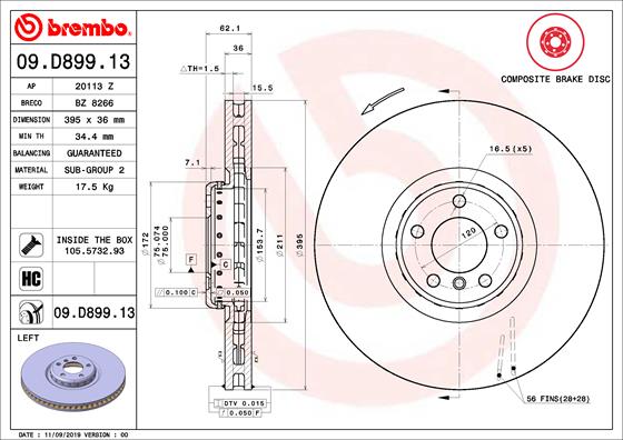 Гальмівний диск   09.D899.13   BREMBO