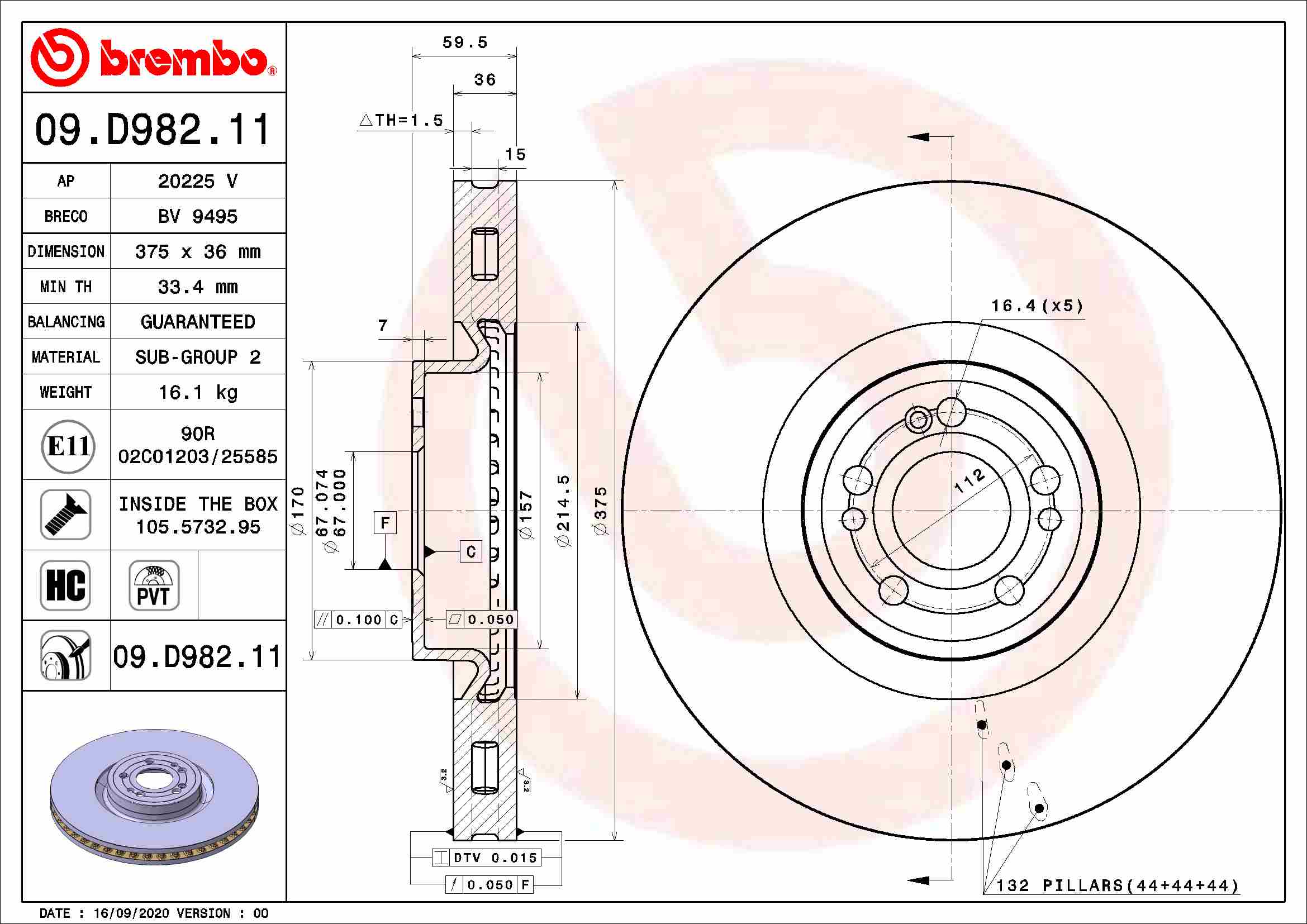 Гальмівний диск   09.D982.11   BREMBO