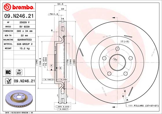 Тормозной диск   09.N246.21   BREMBO