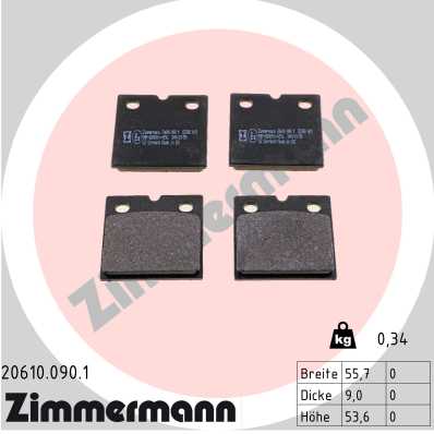 Комплект тормозных колодок, дисковый тормоз, ZIMMERMANN, 20610.090.1