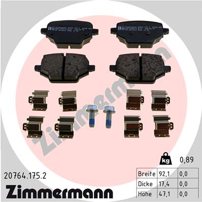 Комплект тормозных колодок, дисковый тормоз   20764.175.2   ZIMMERMANN