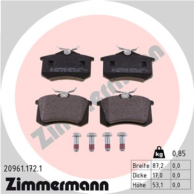 Комплект тормозных колодок, дисковый тормоз   20961.172.1   ZIMMERMANN
