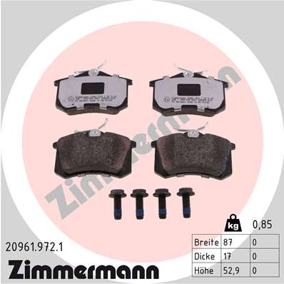 Комплект тормозных колодок, дисковый тормоз   20961.972.1   ZIMMERMANN