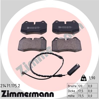 Комплект тормозных колодок, дисковый тормоз   21471.175.2   ZIMMERMANN