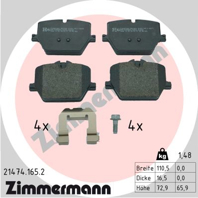 Комплект тормозных колодок, дисковый тормоз   21474.165.2   ZIMMERMANN