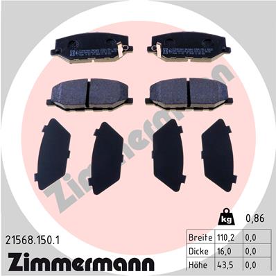 Комплект гальмівних накладок, дискове гальмо   21568.150.1   ZIMMERMANN