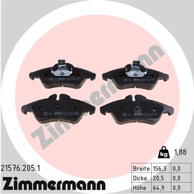 Комплект тормозных колодок, дисковый тормоз   21576.205.1   ZIMMERMANN