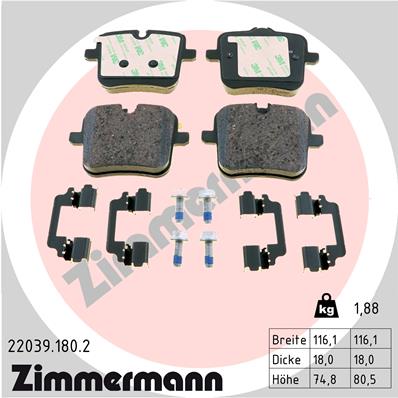 Комплект гальмівних накладок, дискове гальмо   22039.180.2   ZIMMERMANN