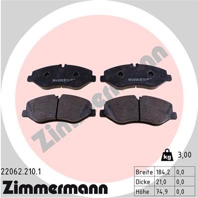 Комплект тормозных колодок, дисковый тормоз   22062.210.1   ZIMMERMANN