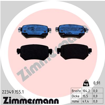 Комплект гальмівних накладок, дискове гальмо   22349.155.1   ZIMMERMANN