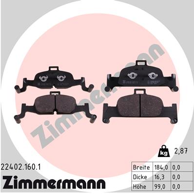 Комплект гальмівних накладок, дискове гальмо   22402.160.1   ZIMMERMANN