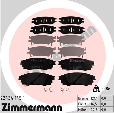 Комплект гальмівних накладок, дискове гальмо   22434.145.1   ZIMMERMANN