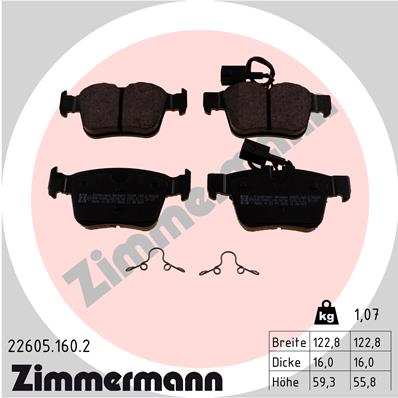 Комплект гальмівних накладок, дискове гальмо   22605.160.2   ZIMMERMANN