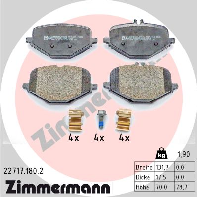 Комплект гальмівних накладок, дискове гальмо   22717.180.2   ZIMMERMANN