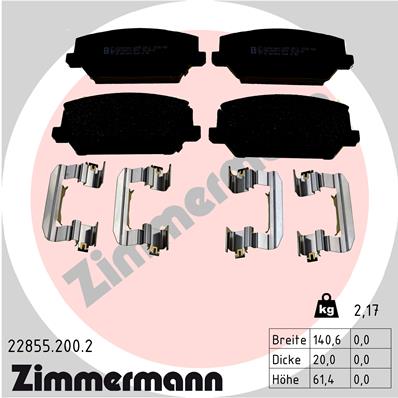 Комплект гальмівних накладок, дискове гальмо   22855.200.2   ZIMMERMANN