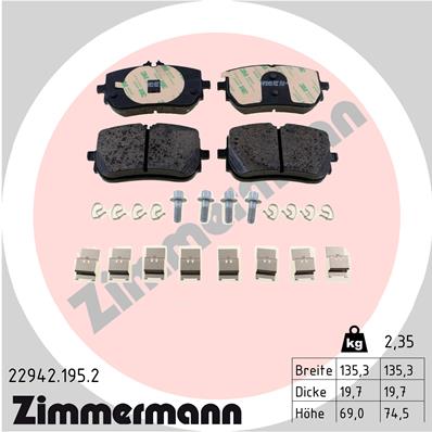 Комплект гальмівних накладок, дискове гальмо   22942.195.2   ZIMMERMANN