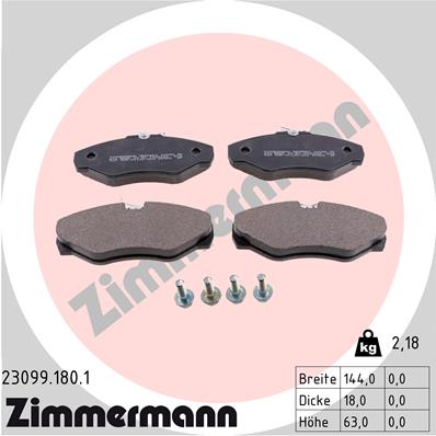 Комплект тормозных колодок, дисковый тормоз   23099.180.1   ZIMMERMANN