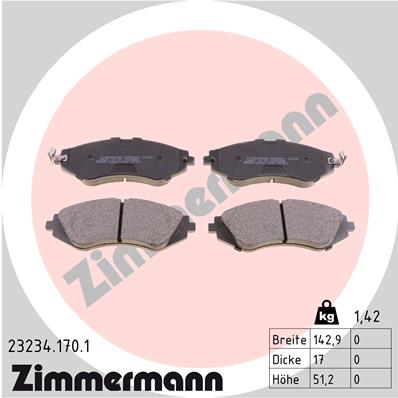 Комплект гальмівних накладок, дискове гальмо   23234.170.1   ZIMMERMANN