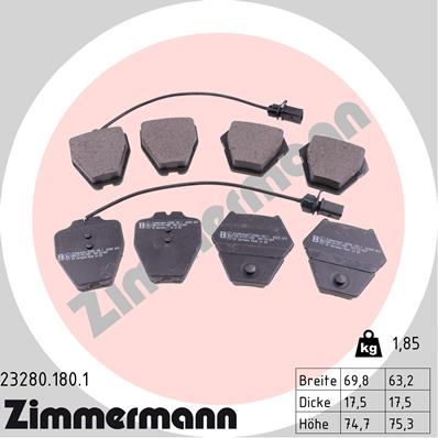Комплект тормозных колодок, дисковый тормоз   23280.180.1   ZIMMERMANN