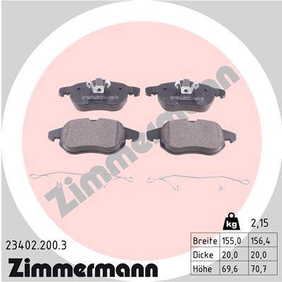 Комплект гальмівних накладок, дискове гальмо   23402.200.3   ZIMMERMANN