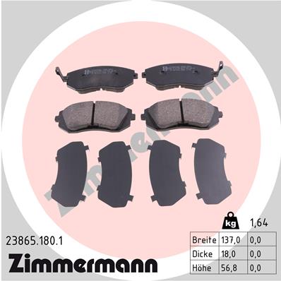 Комплект гальмівних накладок, дискове гальмо   23865.180.1   ZIMMERMANN