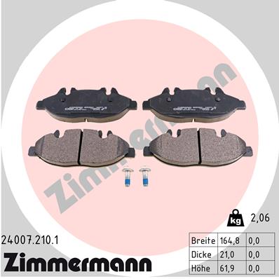 Комплект гальмівних накладок, дискове гальмо   24007.210.1   ZIMMERMANN