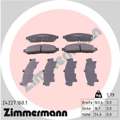 Комплект гальмівних накладок, дискове гальмо   24227.160.1   ZIMMERMANN