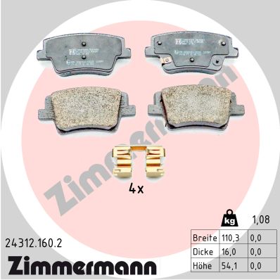 Комплект тормозных колодок, дисковый тормоз   24312.160.2   ZIMMERMANN