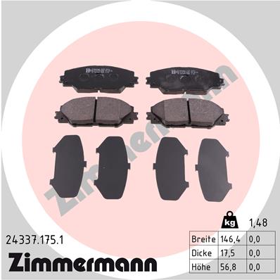 Комплект гальмівних накладок, дискове гальмо   24337.175.1   ZIMMERMANN