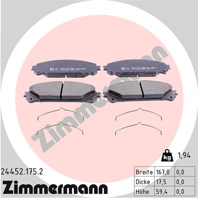 Комплект гальмівних накладок, дискове гальмо   24452.175.2   ZIMMERMANN
