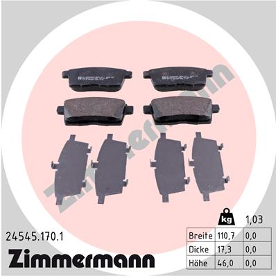 Комплект гальмівних накладок, дискове гальмо   24545.170.1   ZIMMERMANN