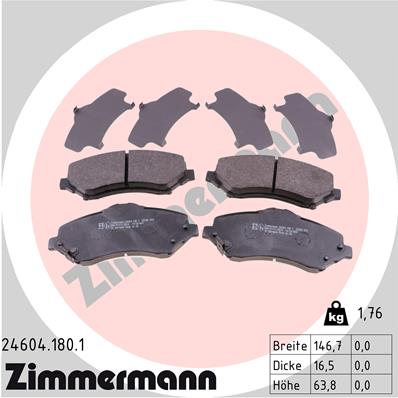 Комплект тормозных колодок, дисковый тормоз   24604.180.1   ZIMMERMANN