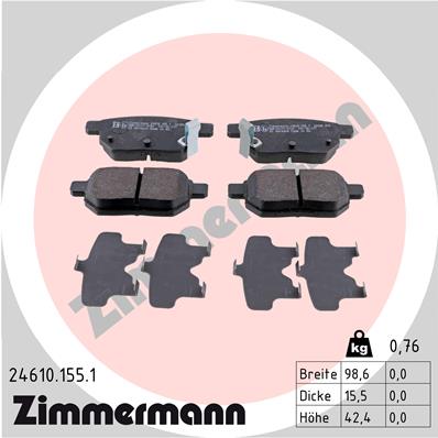 Комплект гальмівних накладок, дискове гальмо   24610.155.1   ZIMMERMANN