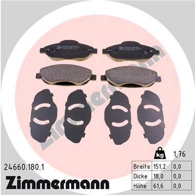 Комплект гальмівних накладок, дискове гальмо   24660.180.1   ZIMMERMANN