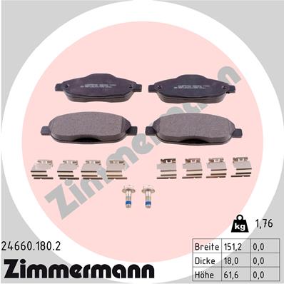 Комплект гальмівних накладок, дискове гальмо   24660.180.2   ZIMMERMANN