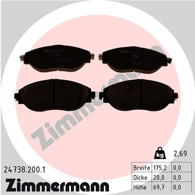 Комплект тормозных колодок, дисковый тормоз   24738.200.1   ZIMMERMANN