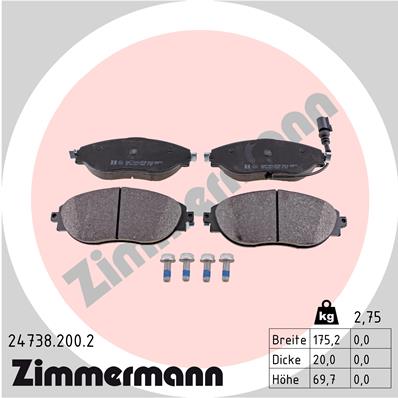Комплект гальмівних накладок, дискове гальмо   24738.200.2   ZIMMERMANN