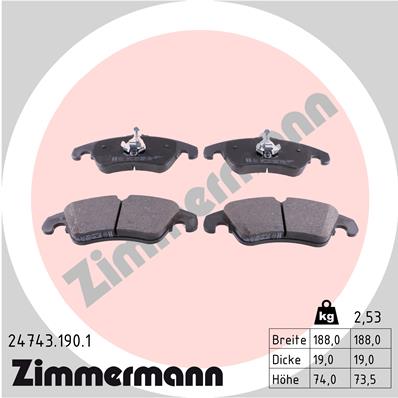 Комплект тормозных колодок, дисковый тормоз   24743.190.1   ZIMMERMANN