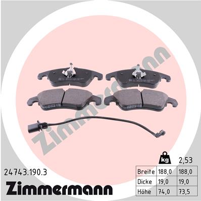 Комплект гальмівних накладок, дискове гальмо   24743.190.3   ZIMMERMANN