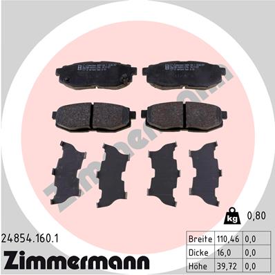 Комплект тормозных колодок, дисковый тормоз   24854.160.1   ZIMMERMANN