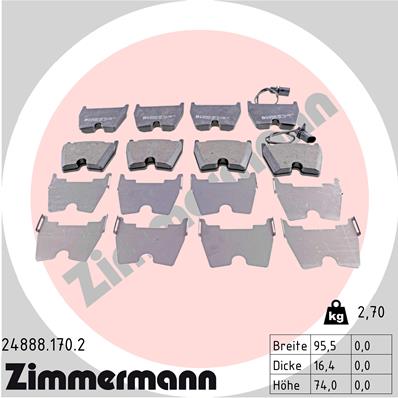 Комплект гальмівних накладок, дискове гальмо   24888.170.2   ZIMMERMANN