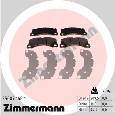 Комплект гальмівних накладок, дискове гальмо   25007.168.1   ZIMMERMANN