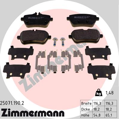Комплект гальмівних накладок, дискове гальмо   25071.190.2   ZIMMERMANN