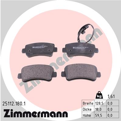 Комплект гальмівних накладок, дискове гальмо   25112.180.1   ZIMMERMANN